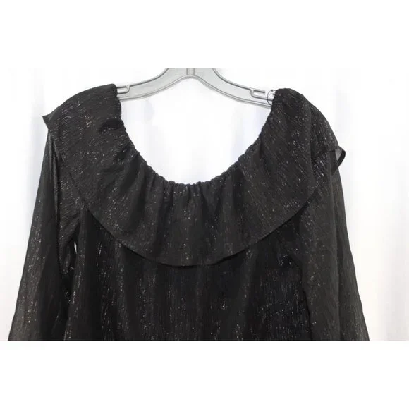 White House Black Market Womens Sparkly Black Off Shoulder Blouse M - Picture 2 of 5